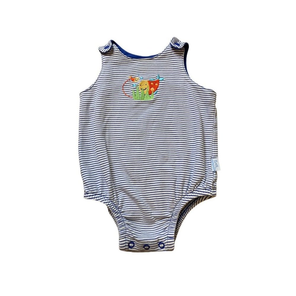 Romper Boys Sleeveless Blue Stripe Fish Sea 6-9M